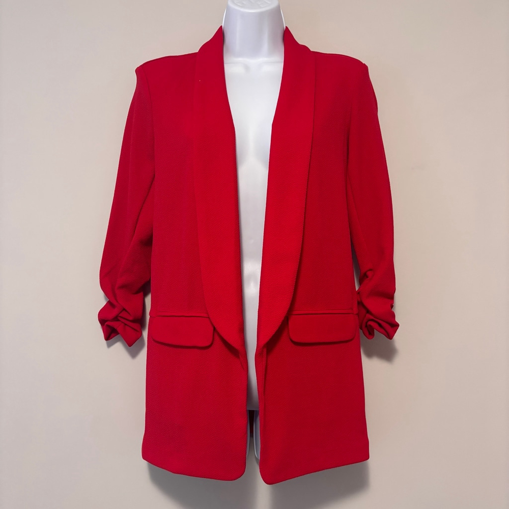 Bar III Size Large Red Collarless Open Front 3/4-Sleeve Boyfriend Blazer NWT - Picture 2 of 4